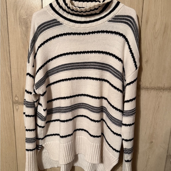 LOFT Cream and Black Striped Turtleneck Sweater - Picture 2 of 4